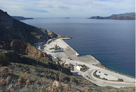Repair works of Athinios port in Thira island